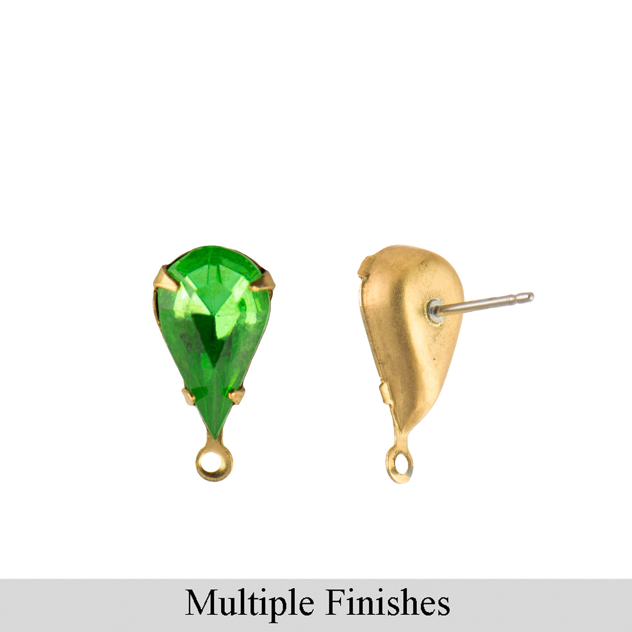 13x8mm Peridot Faceted Glass Teardrop Stone in 1 Loop Setting with Post