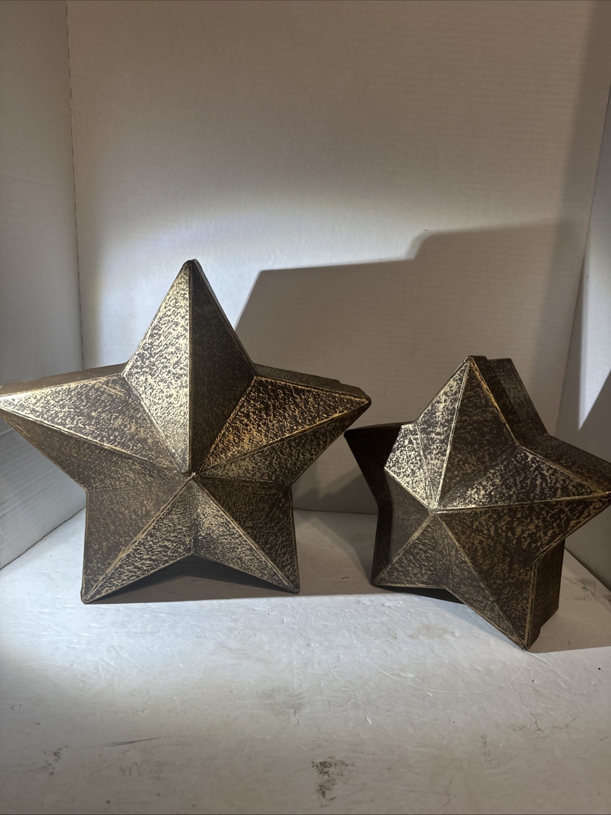 Pair Vintage Gold Paper Mache Star Shaped  Box Christmas Celestial