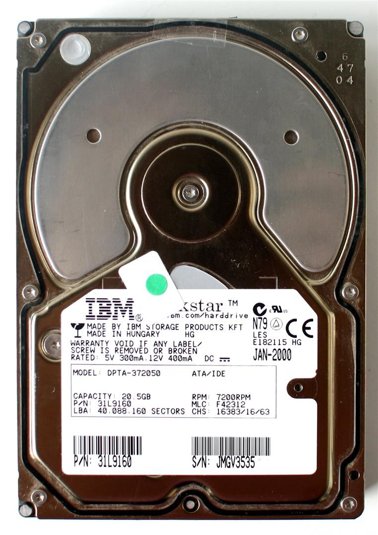 20.5gb hdd, DPTA-372050 ATA/IDE, 31l9160, 7200rpm, MLC: f42312, JAN-2000
