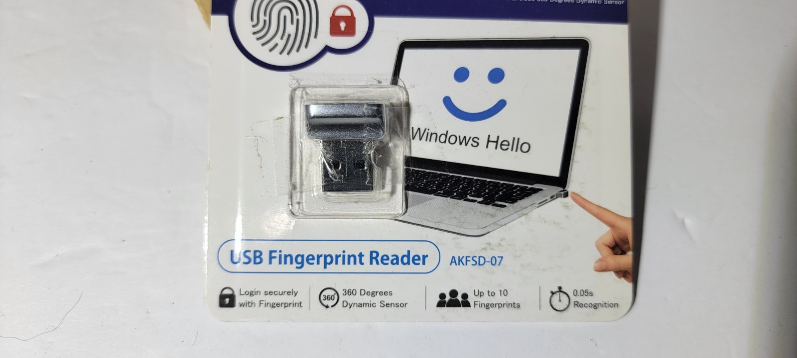 ARCANITE USB Fingerprint Reader for Windows 10 Hello, 0.05s 360-Degree Sensor Se