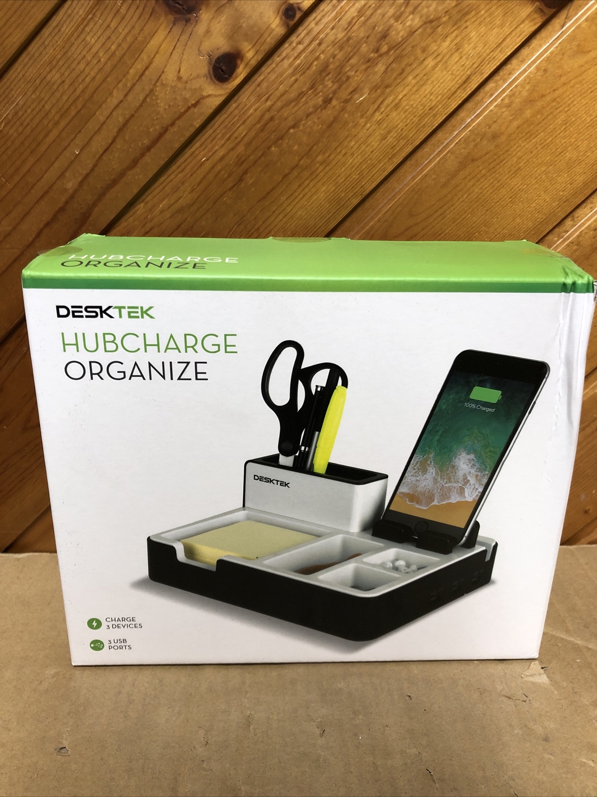 DeskTek Hubcharge Organize Desk Organizer W/3 USB Ports Brand New