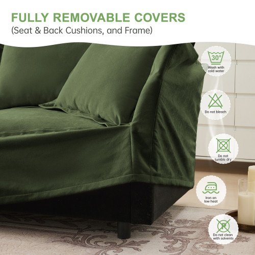 Set of 2 Slipcovered Armchairs Sets with Large Soft Pillow Chenille Fabric Green