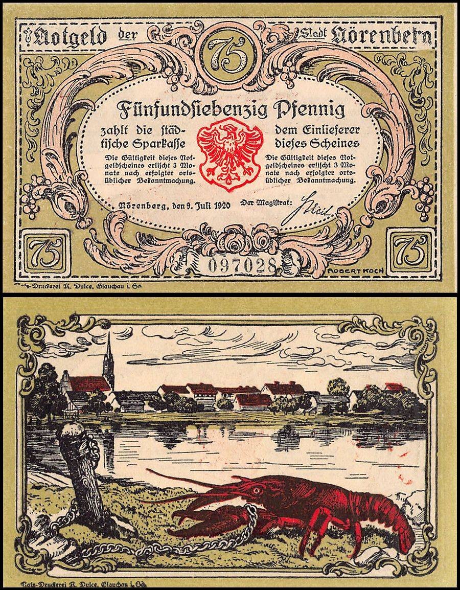 Noerenberg in Pommern 75 Pfennig Notgeld, 1920, Mehl #979.27a, UNC
