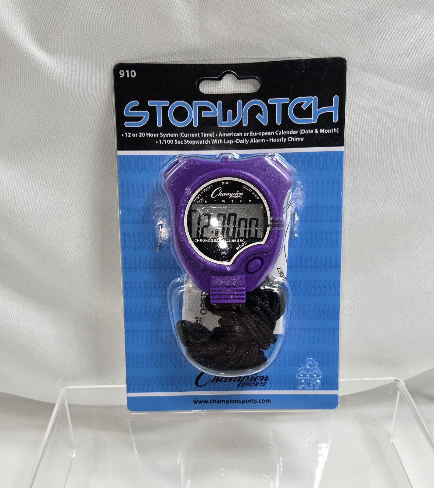 Champion Sports 910 Stopwatch Color Black 1/100 Sec Stopwatch w/Lap New Purple