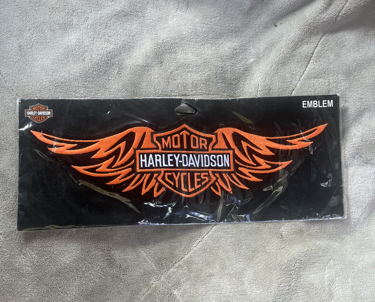Harley Davidson Orange Bar & Shield Tribal Wings Emblem Large Patch Motorcycle.