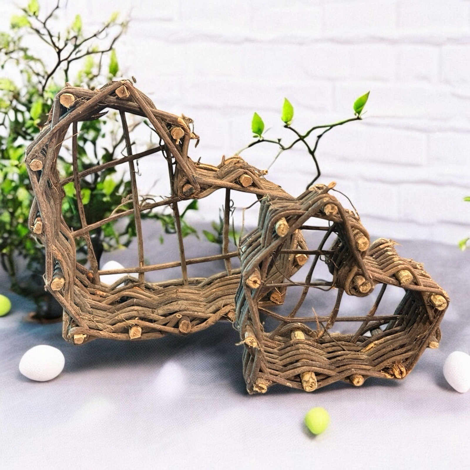 Baskets Heart Shaped Woven Twig Grapevine Wood Basket Pr Rustic Farmhouse BoHo