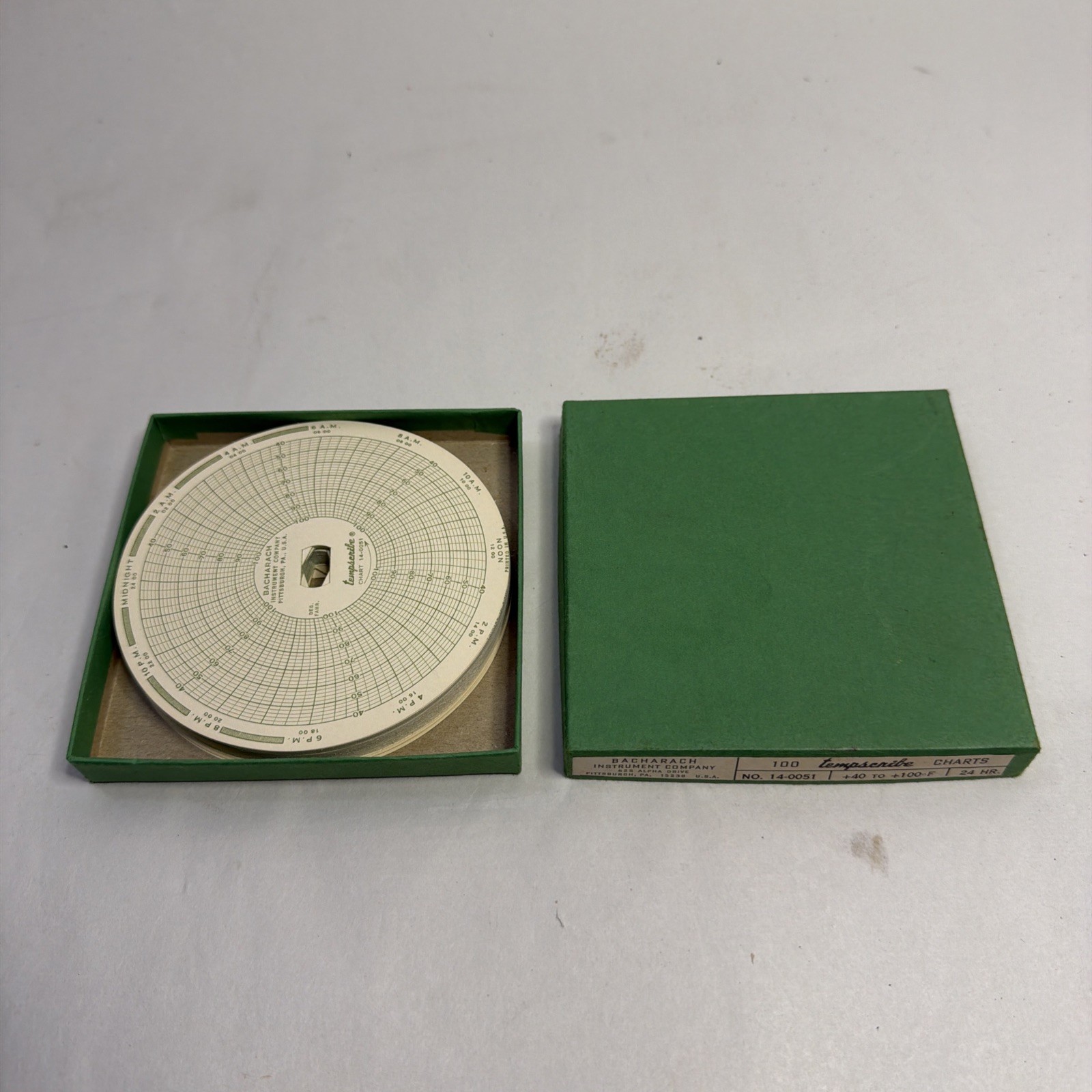 Box of 100 Tempscribe 14-0051 24 Hour Charts by Bacharach Instrument Company NOS