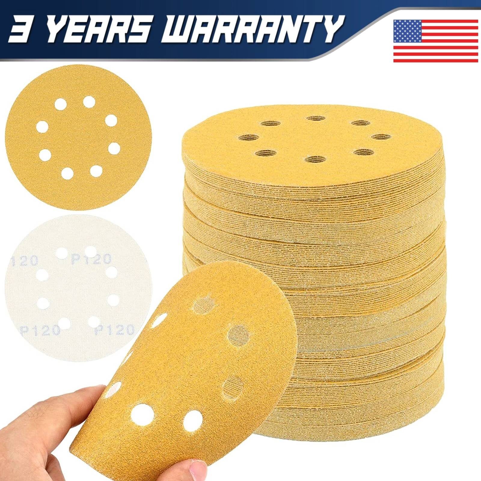 100Pcs 120-Grit Sanding Discs 5 inch 8-Hole Hook Loop Orbital Sander Paper