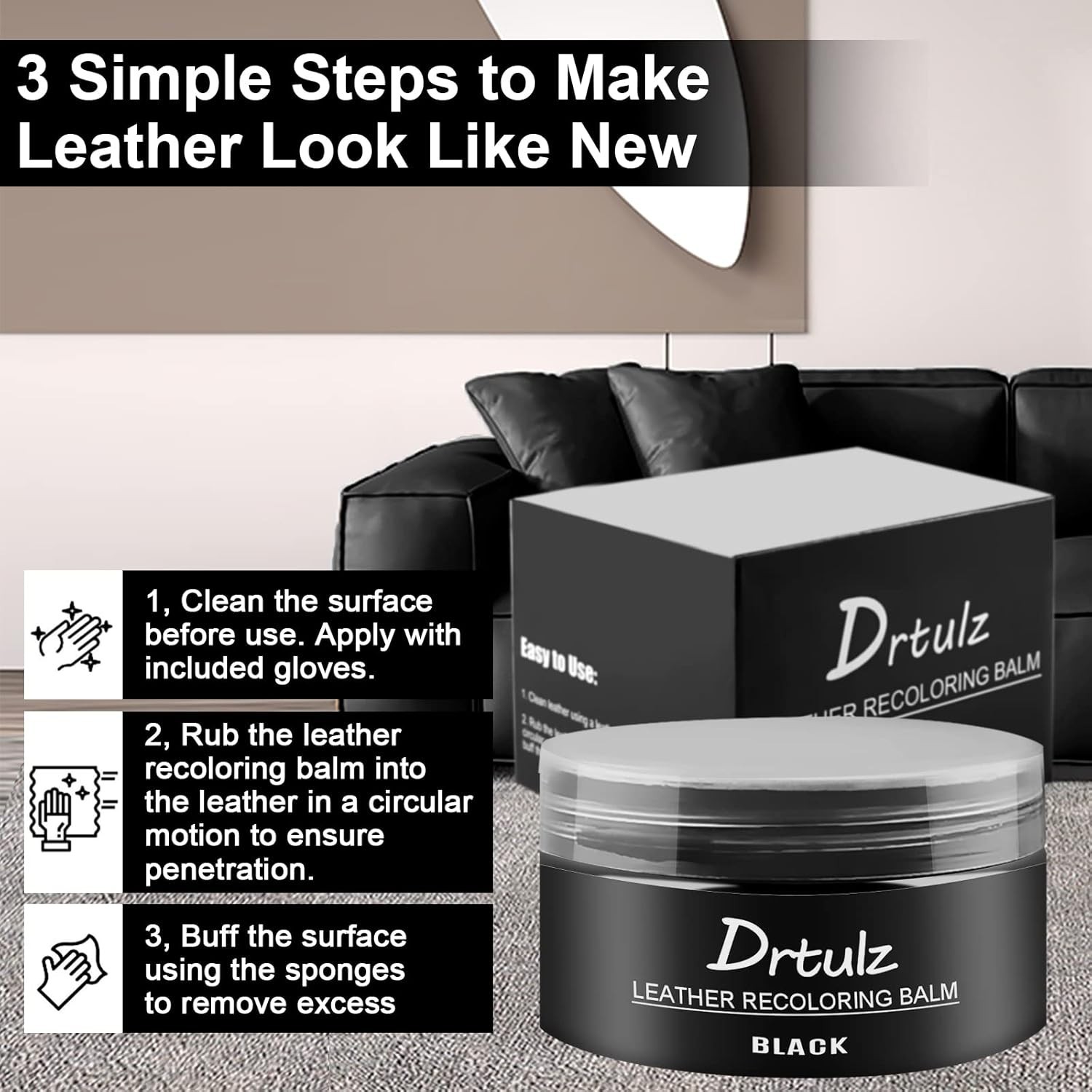 Black Leather Recoloring Balm, Leather Color Restorer Conditioner, Leather Repai
