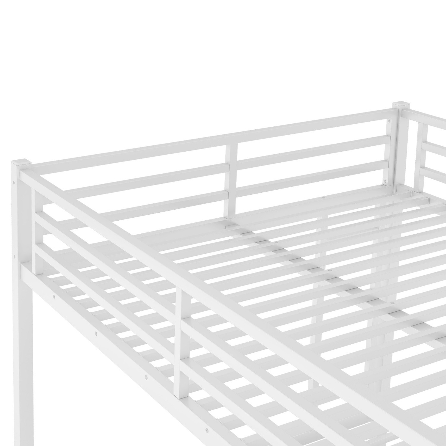 Queen Over Queen Metal Bunk Bed Queen Size Metal Bed Frame with 2 Ladders White