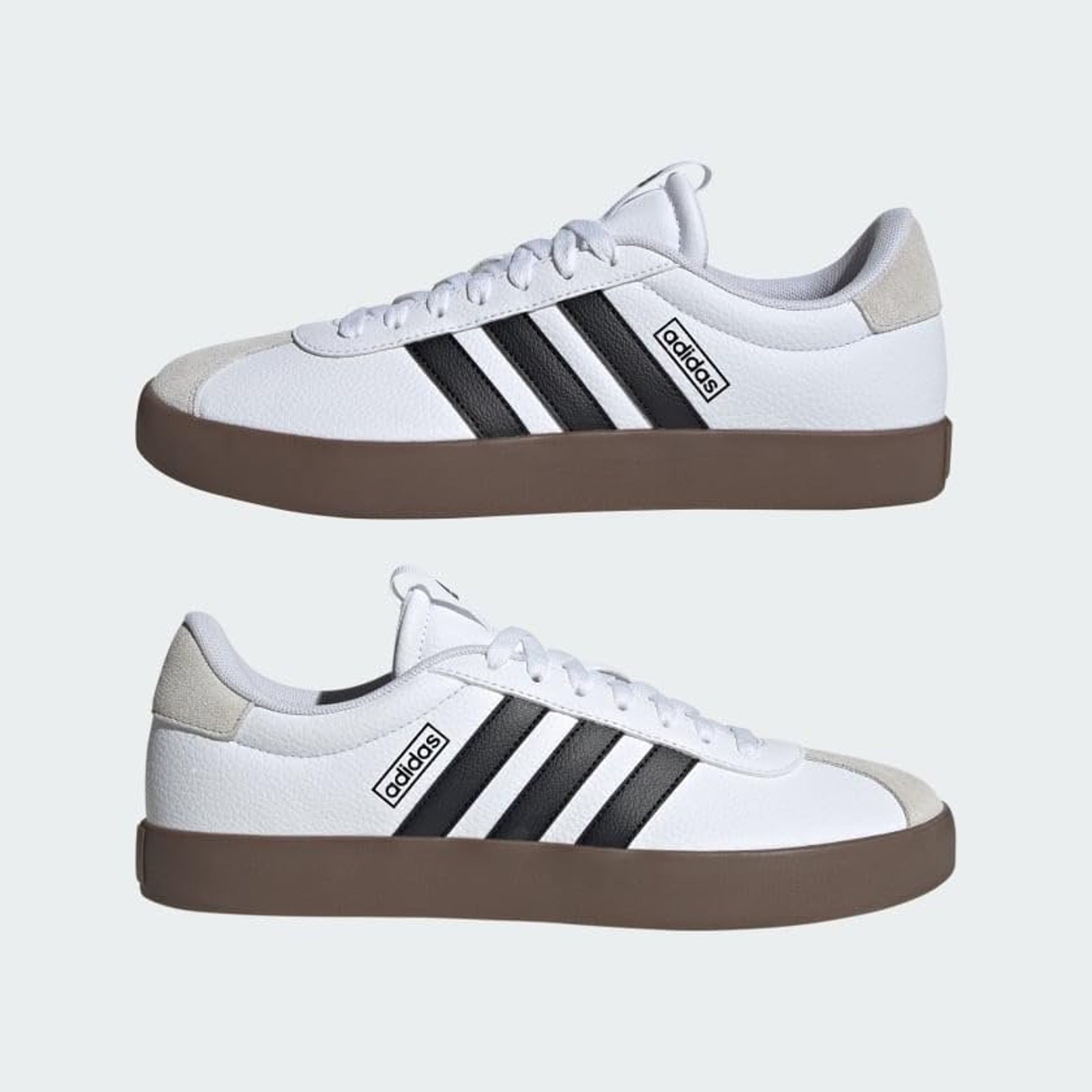 Adidas VL Court 3.0 Mens Leather Skateboard Sneakers White Black Grey Size 9.5