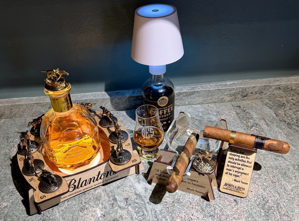 Blanton's Bundle - Lighted Display, Cigar Ashtray & 2 Engraved Glencairn Glass