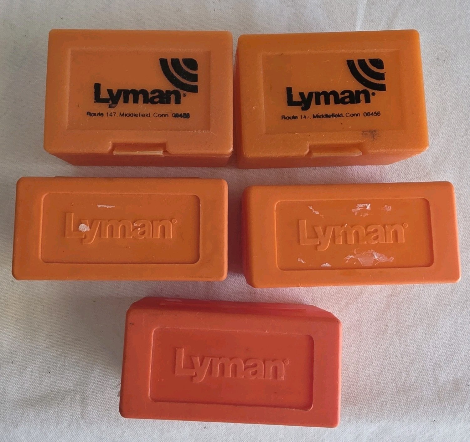 Lyman Orange Plastic Mold Storage Boxes Lot Of 5 Empty Containers