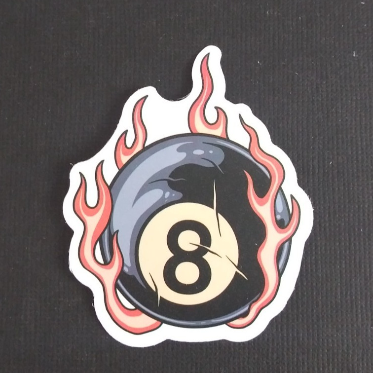 8 Ball In Flames Pool Playing Sticker 2.5" x 2" (P)