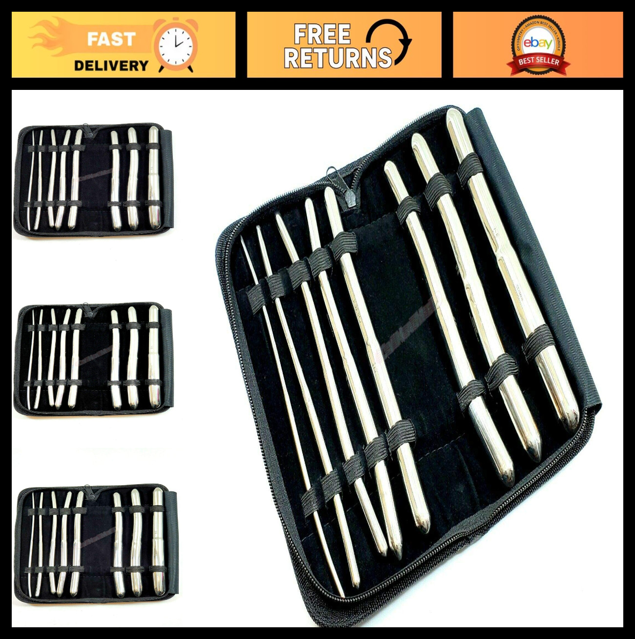 Premium German 8-Piece Hegar Dilator Sounds Set, 7.5" Double-Ended Medical Tool