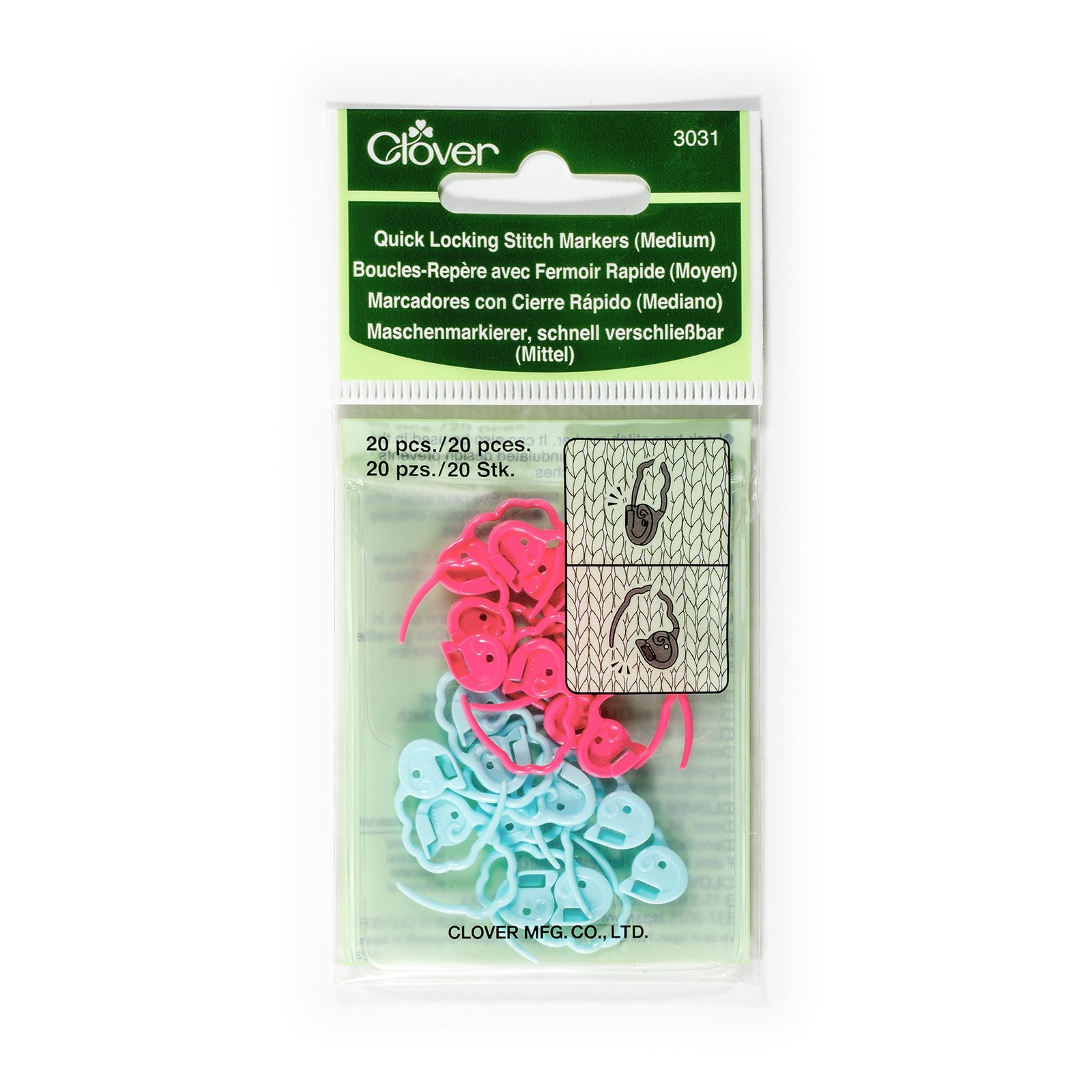 Clover Quick Locking Stitch Markers - Medium 20 count (Pack of 1), Multicolor