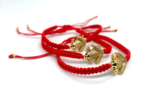 3 pieces Bracelet Red Braided Textile Frog Gold Plaited Color Gift