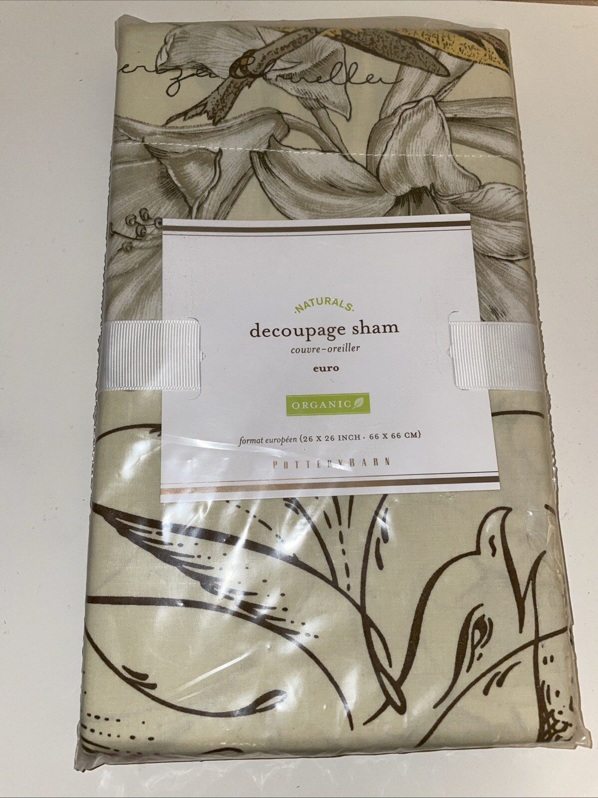 New! Pottery Barn Naturals~Decoupage Euro Sham~Amaryllis Bird Winter Cotton