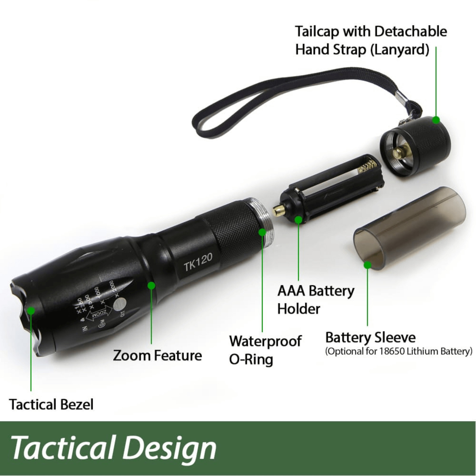 EcoGear FX TK120 LED Tactical Flashlight w Strobe and Water-Resistant Material