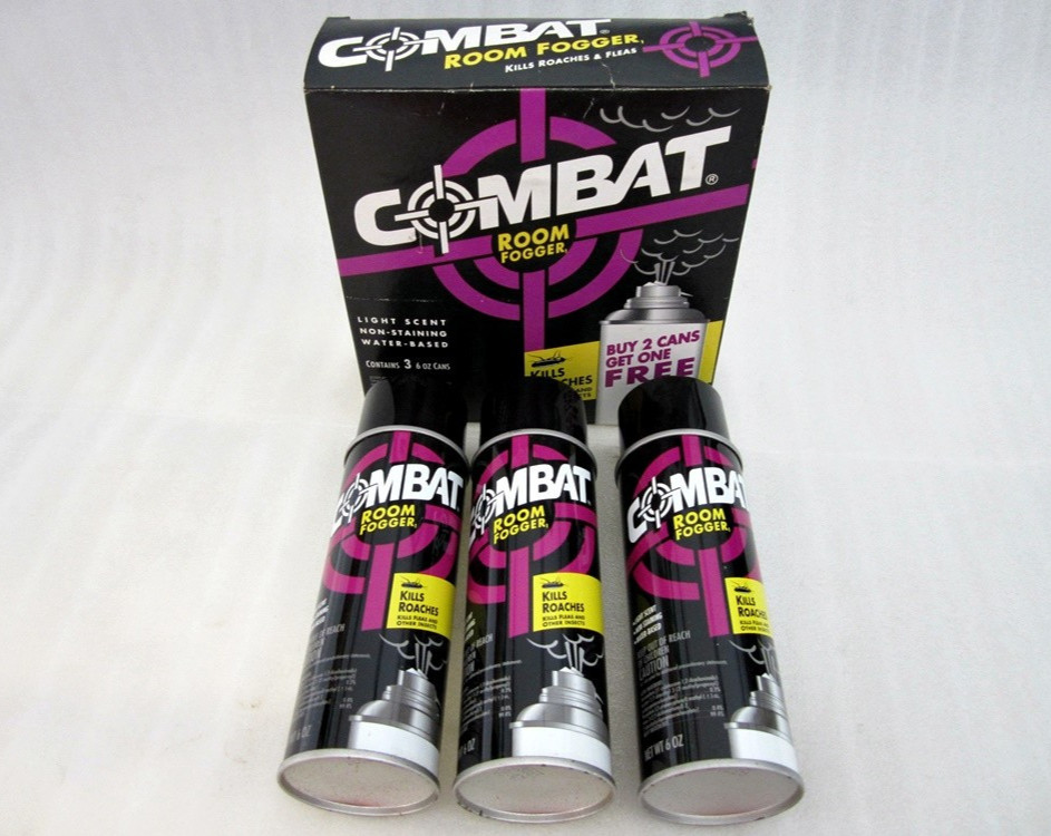 Vintage NIB 3 Can Combat Room Fogger Kills Roaches Fleas Ticks Pesticide USA
