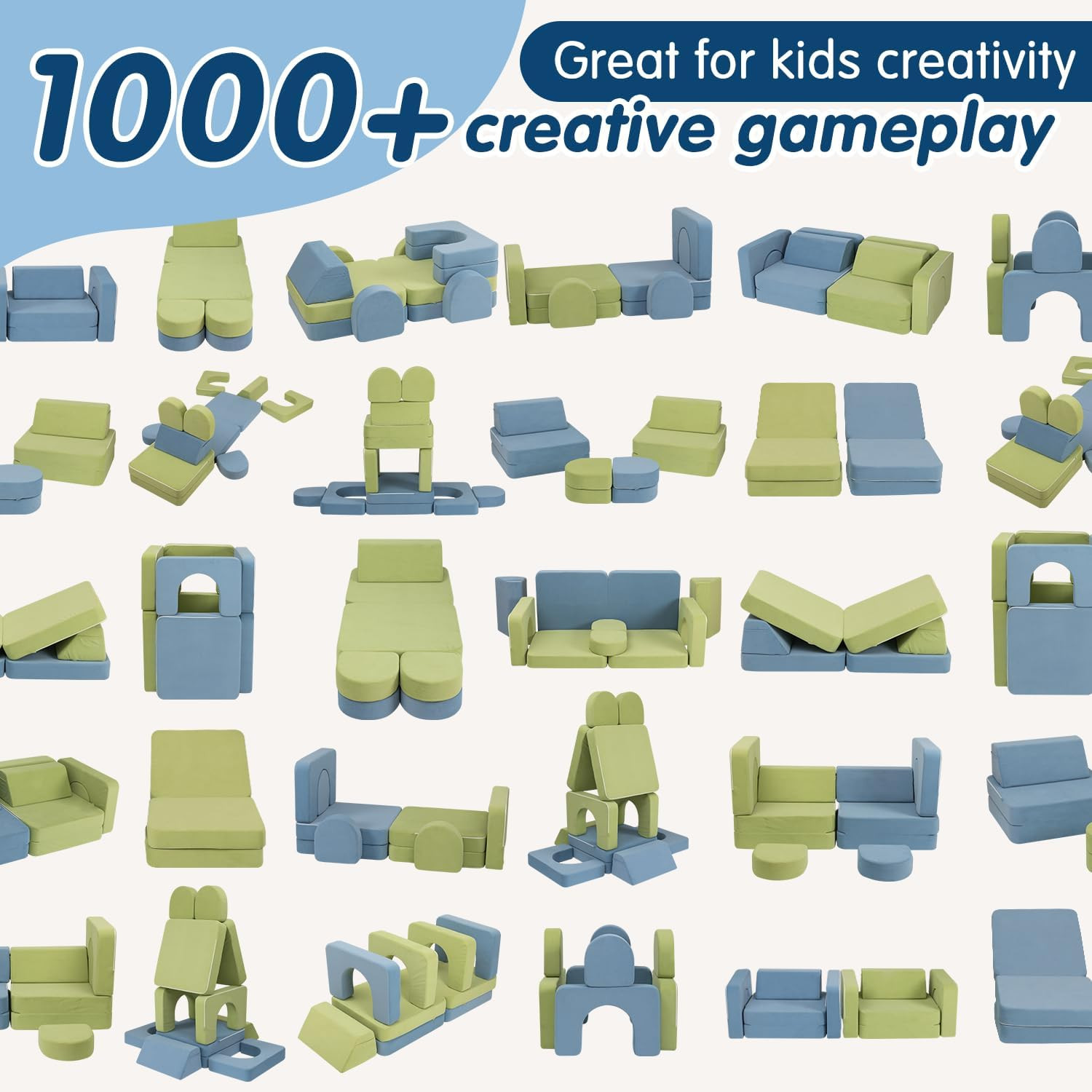 Kids Couch, Modular Kids Play Couch with 1000+ Building Options, Super Comfy Con