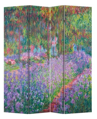 4 Panel Canvas Folding Privacy Screen Room Divider Monet Garden at Giverny