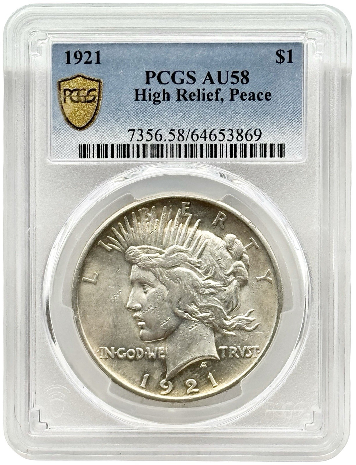 1921 Peace Silver Dollar PCGS AU58 High Relief