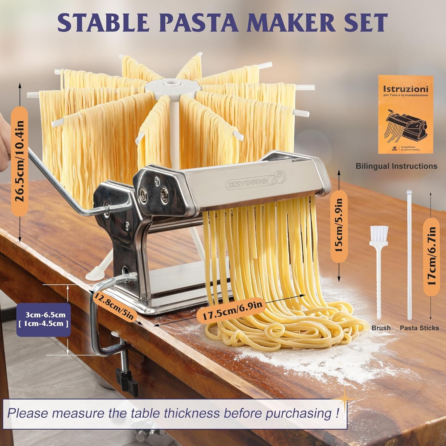 Pasta Maker Machine Set with Pasta Drying Rack Noodle Maker Machine Gift for Her