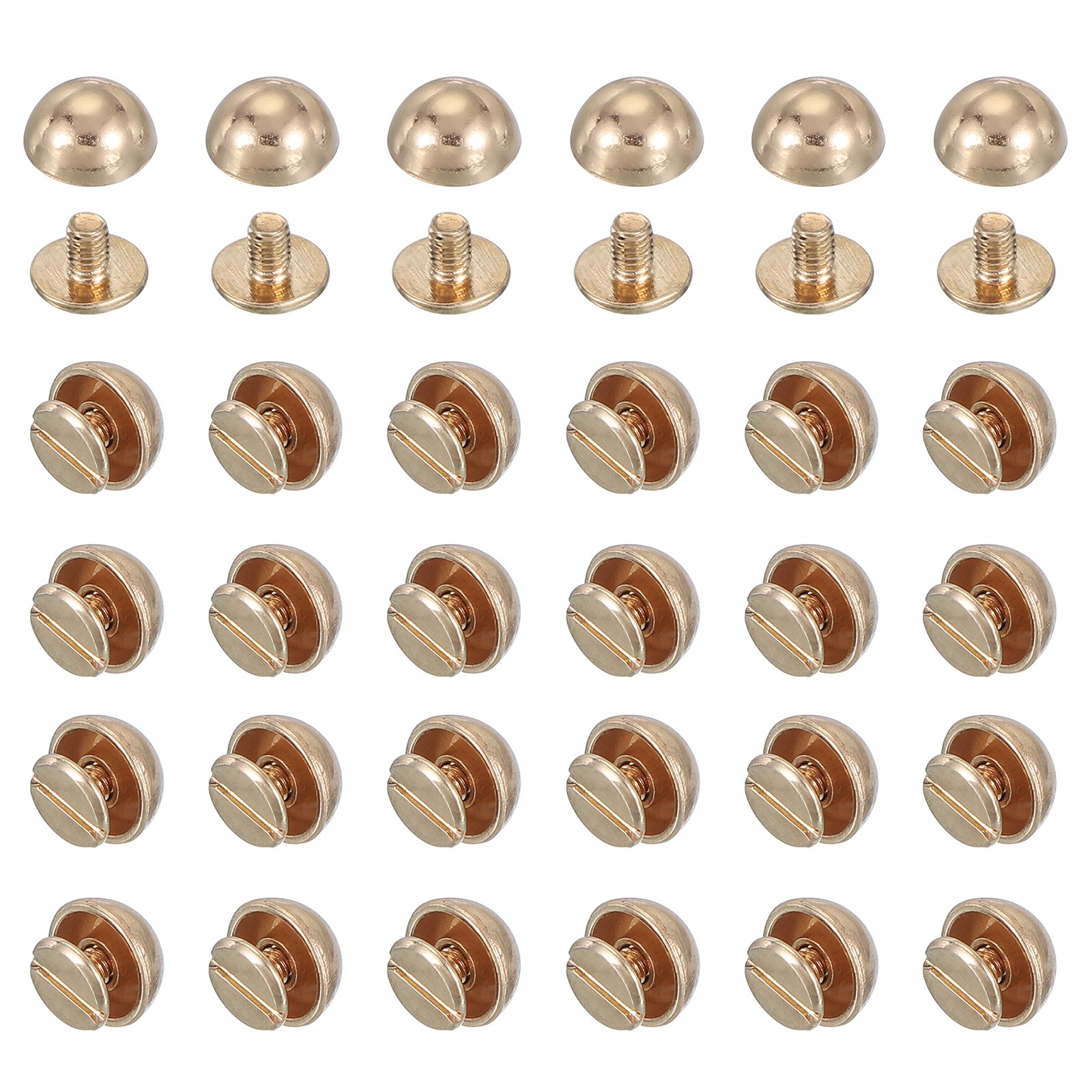 For Crafts, 100 Sets 3/8" Riveted Dome Nails, Light Gold
