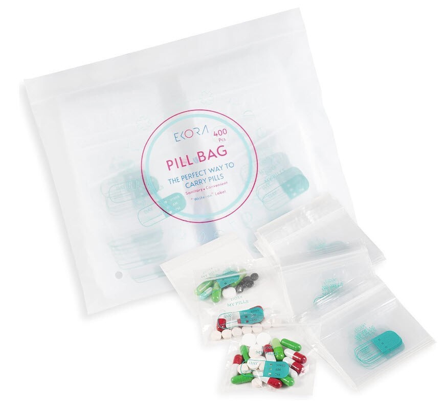 Ekora 400 Pack Pill Bags Pouch – 3 x 2.75 Inch BPA Free, Reusable Zip-lock