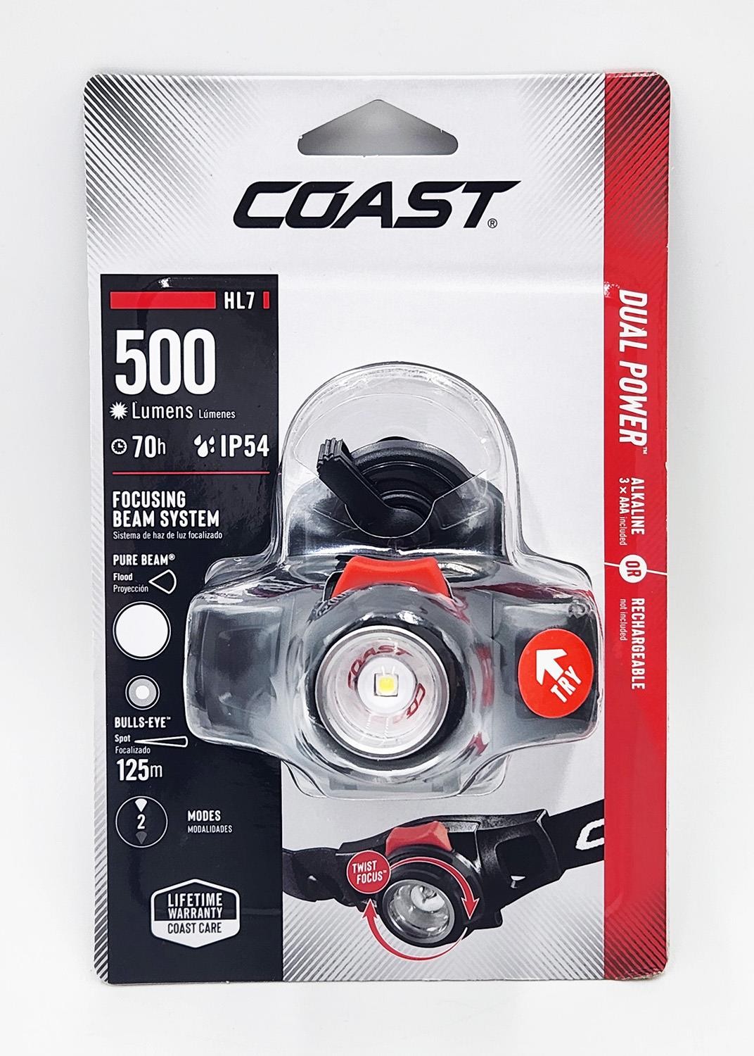 New COAST HL7 Dual Power Focusing Beam Headlamp 500 Lumen