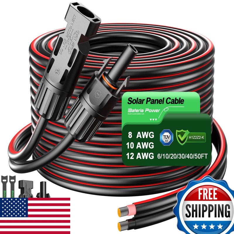 Bateria Power 40 Feet 10Awg Solar Panel Extension Cable 6Mm Twin Wire Conductor