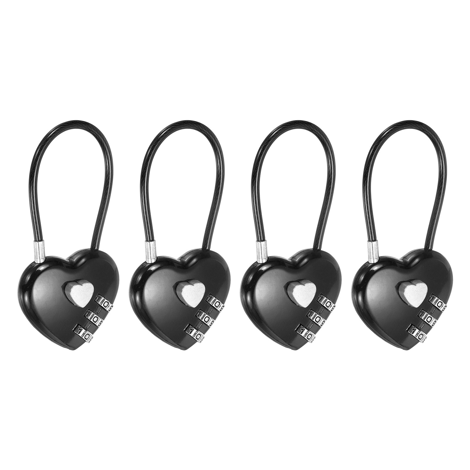 Combination Padlock (4.3 Inch, Black)(4 Pcs), 3-Digit Heart Shaped Combo Padlock
