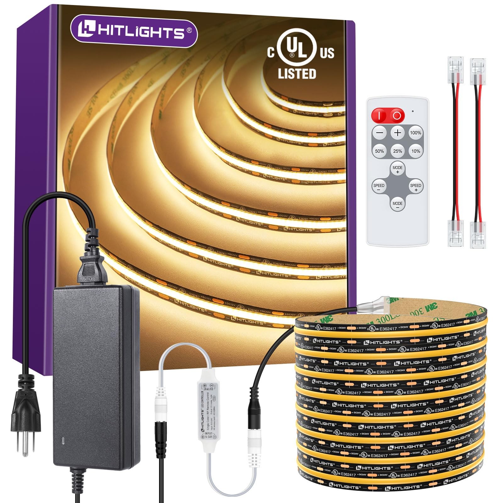HitLights COB LED Strip Lights Kit Warm White 16.4ft Kit, 3000K/Warm