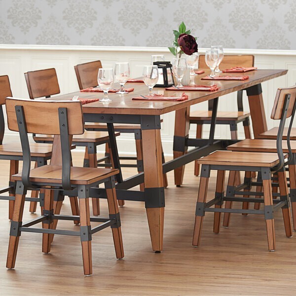 30" x 96" Rectangular Solid Wood Live Edge Restaurant Table Top in Natural Wood