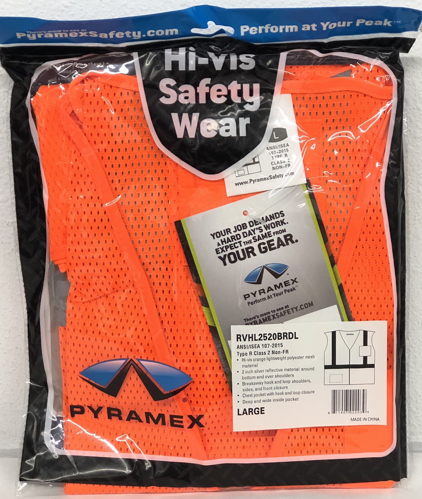 Hi-Vis Safety Wear Orange Vest RVHL2520 L XL 2XL 3XL Mesh Lightweight Pyramex