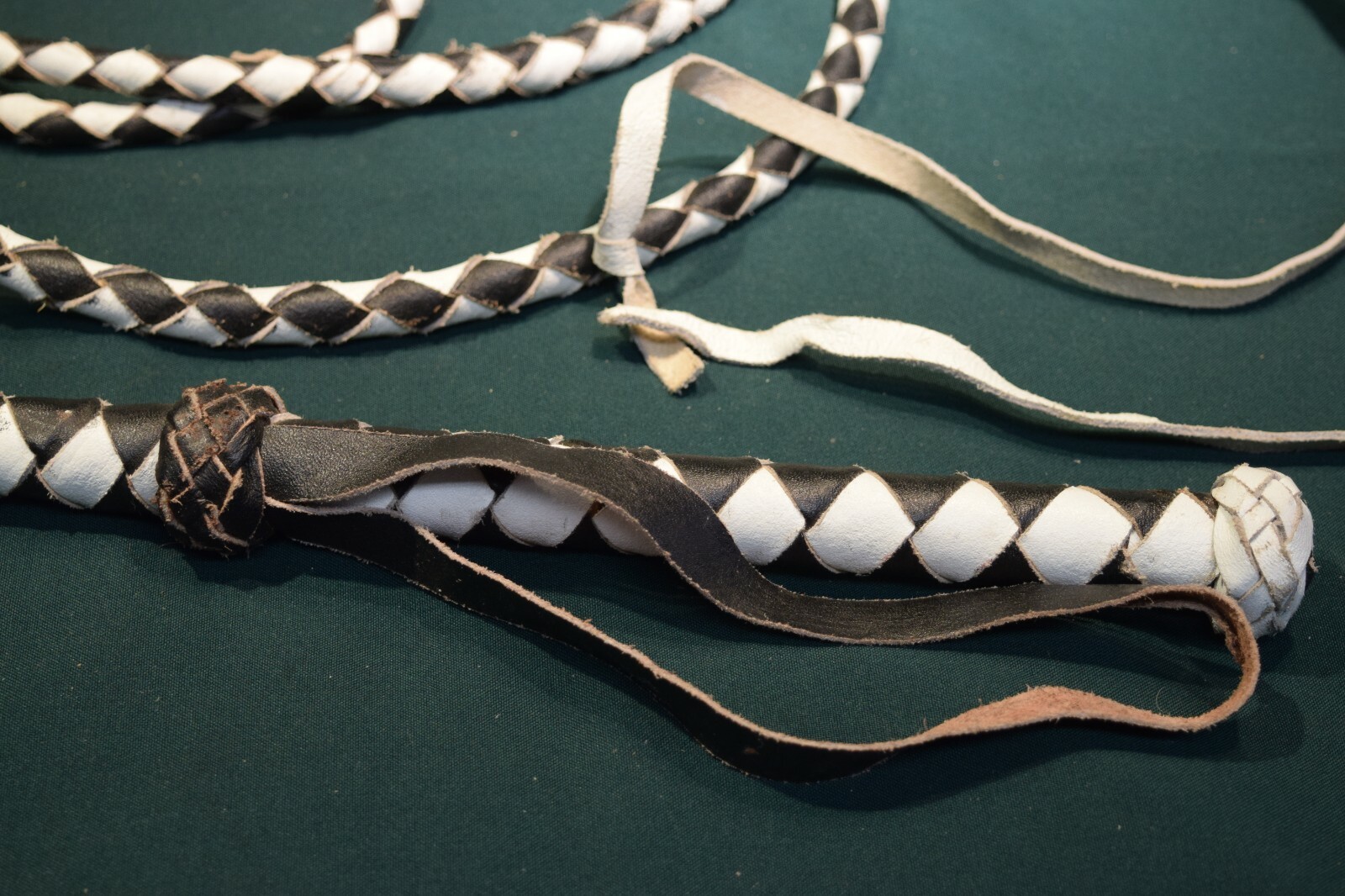 12 Ft Black and White Bradded Leather Heavy Whip