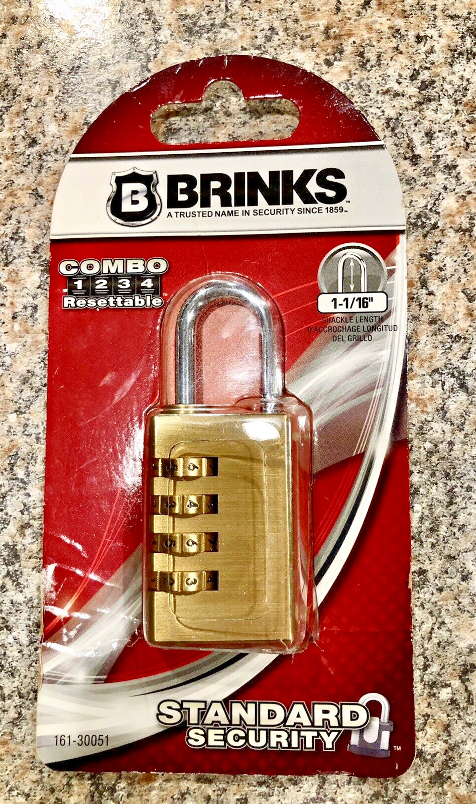 Brinks Standard Security Padlock w/Resettable Combo - 1-1/16" Shackle Length