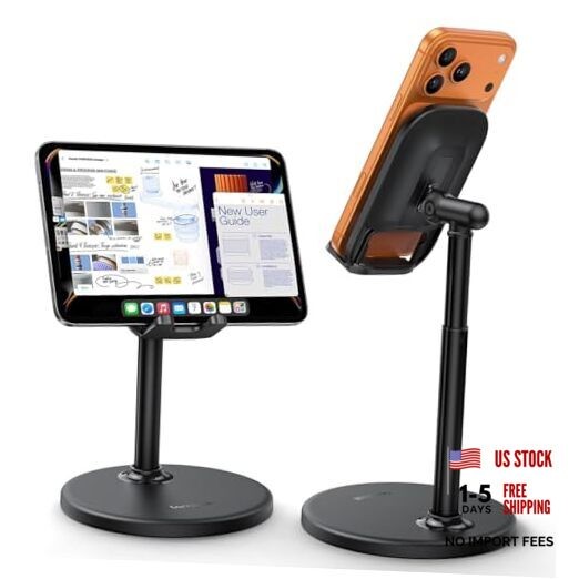 Cell Phone Stand for Desk - [Height Angle] Adjustable Sturdy Desktop Black