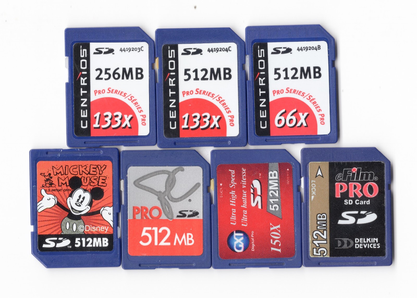 Lot Of 7x Misc. Brands 256MB / 512MB MEGABYTE SD Camera Memory Cards