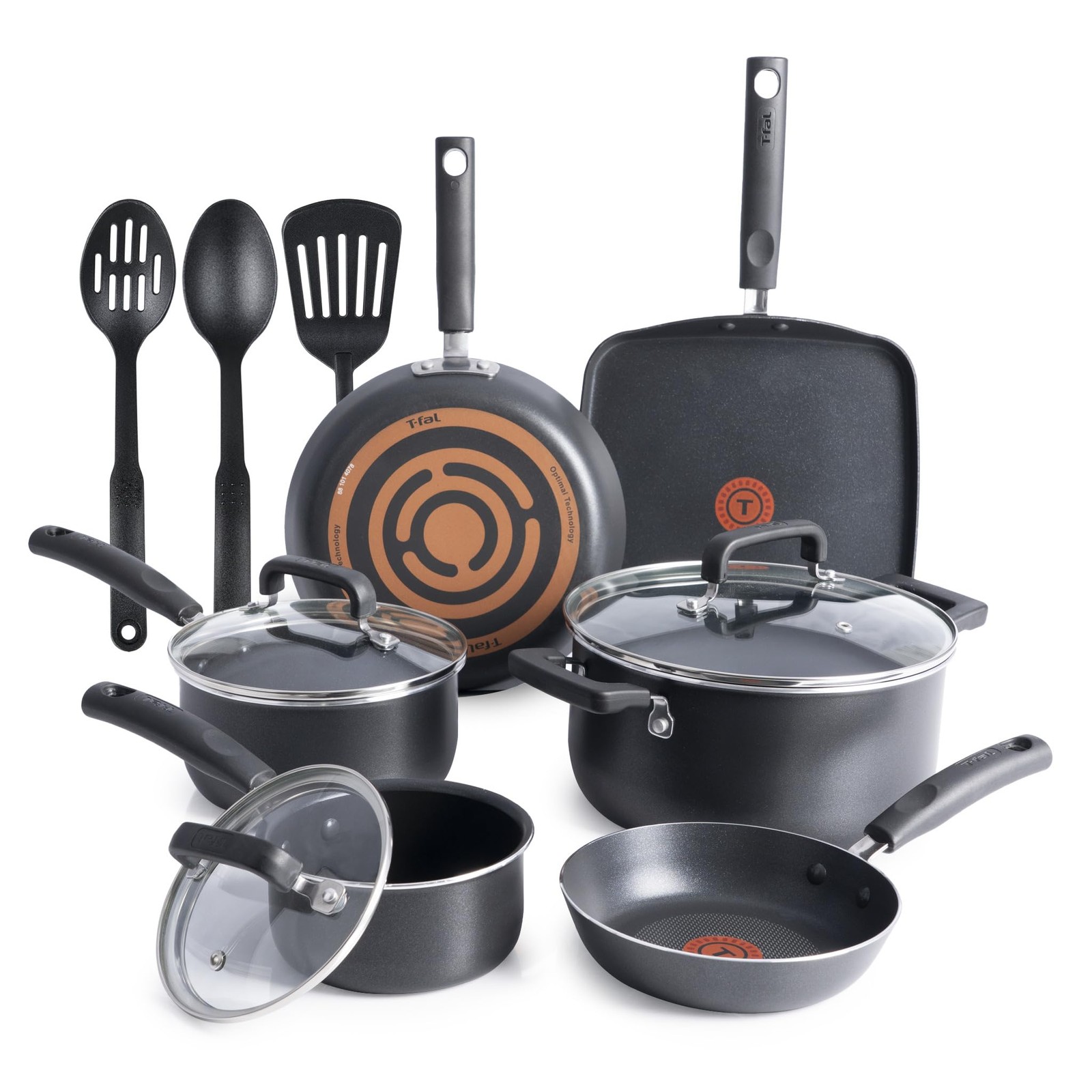 T-Fal Signature Nonstick Pots and Pans Set 12 Piece, Oven 12-Piece, Onyx