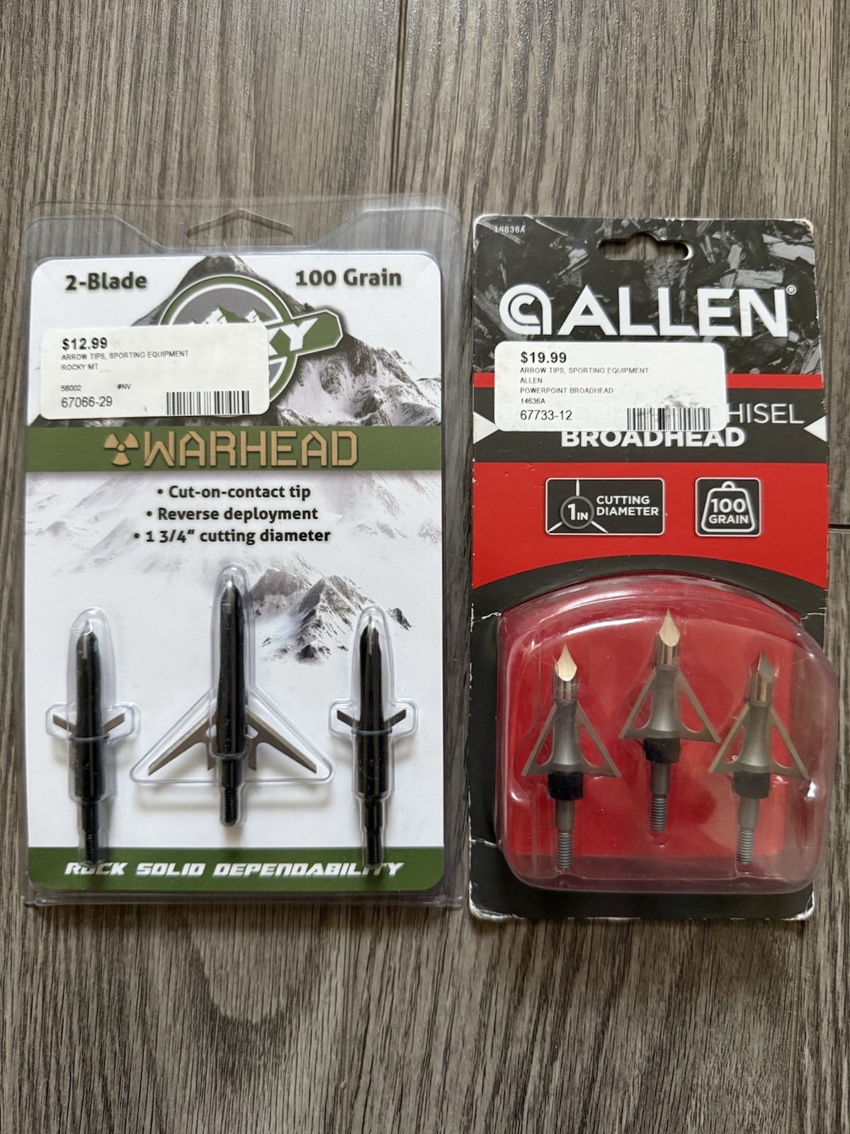 Lot of 2 Broadheads 100 Grain: Rocky Mountain Warhead & Allen Powerpoint