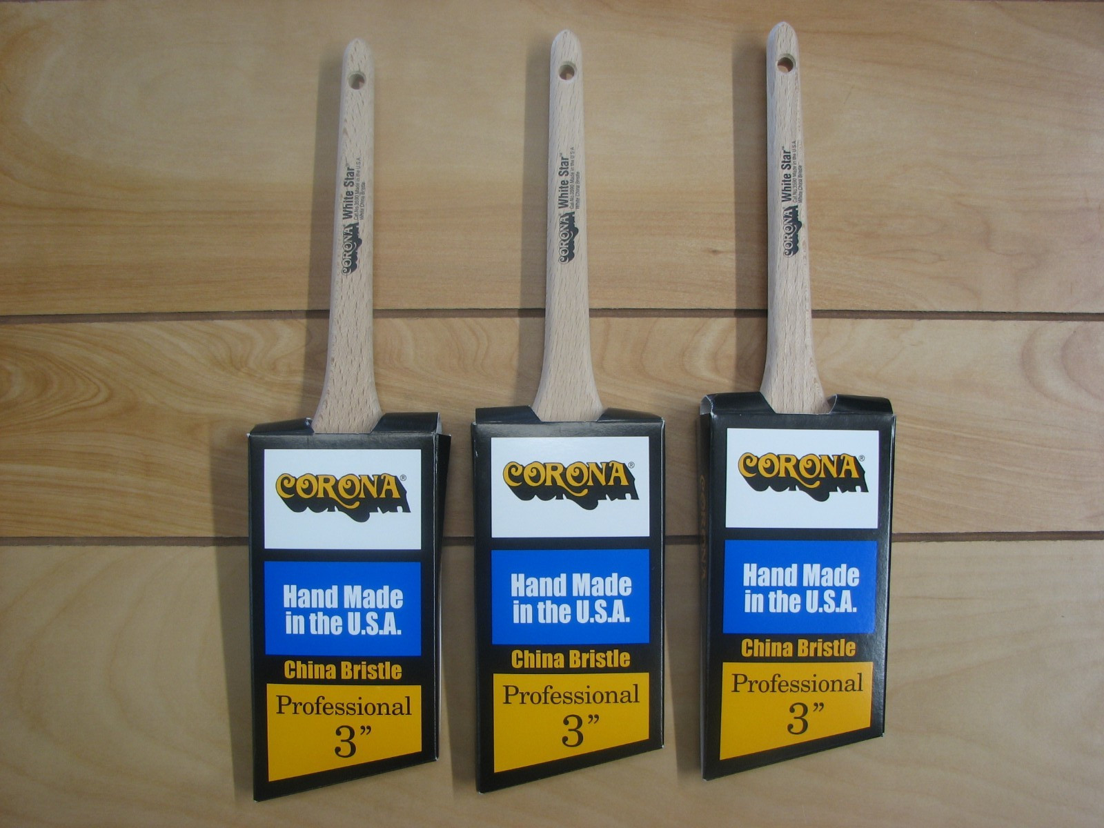 3 EA- CORONA 3" WHITE STAR PRO ANGLE SASH PAINT BRUSH, CHINA BRISTLE MADE IN USA