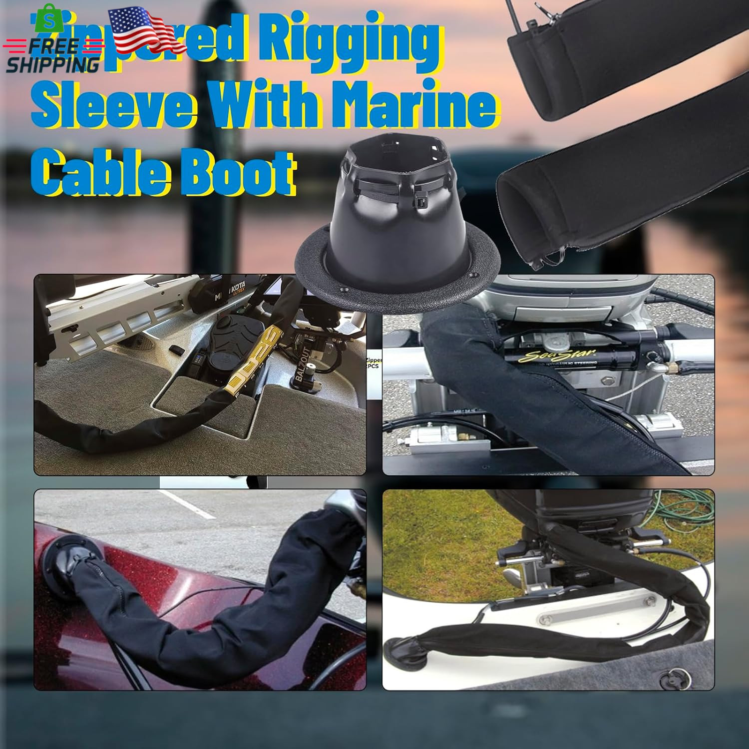 48-Inch Zippered Rigging Sleeve with Marine Cable Boot Diameter 4 2/5" with Cabl