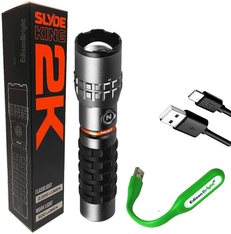 NEBO Slyde King 2K 2000 lumen flashlight / 500 lumen worklight 2-in-1 rechargeab