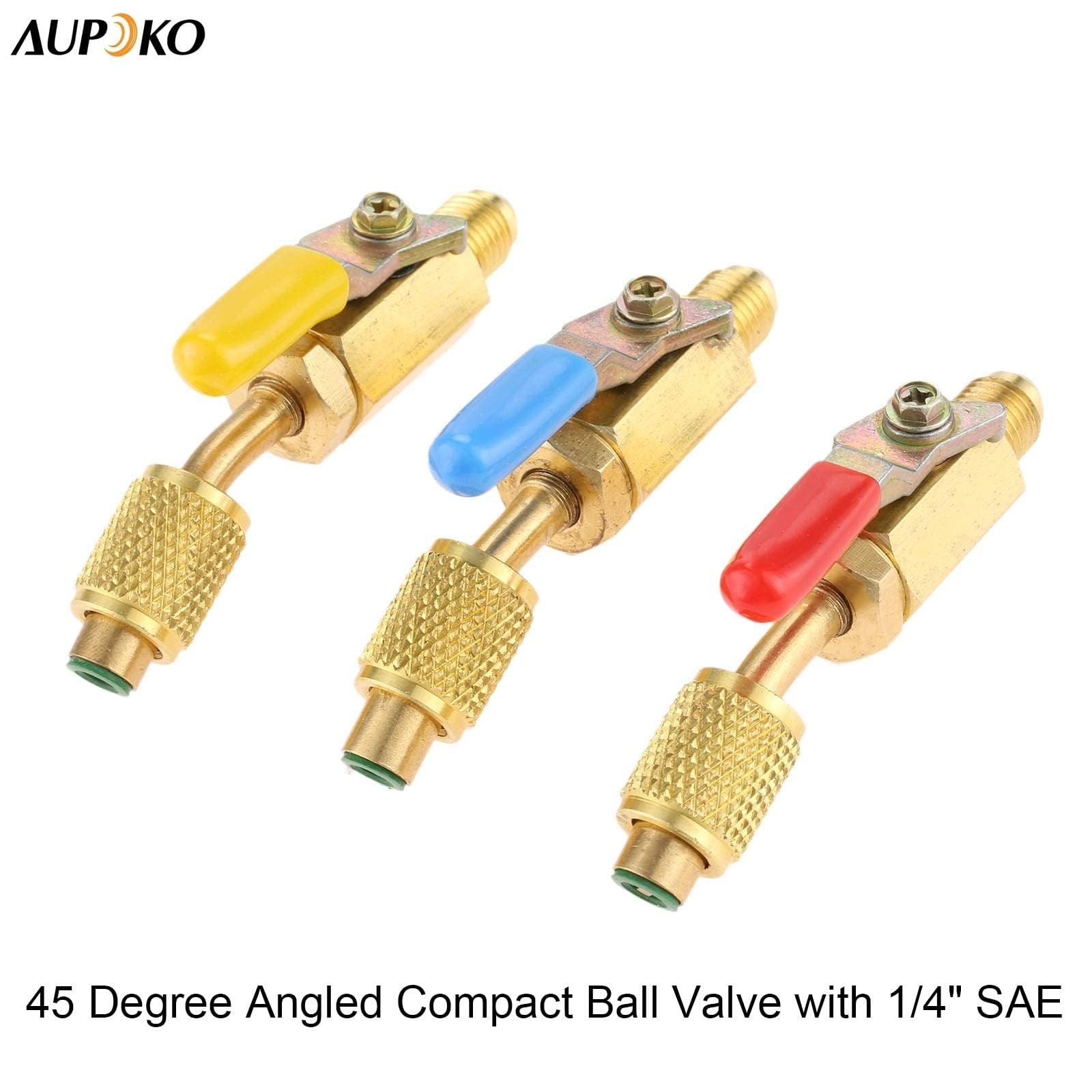 Aupoko Air Conditioning Refrigerant Angled Compact Ball Valve,3Pcs
