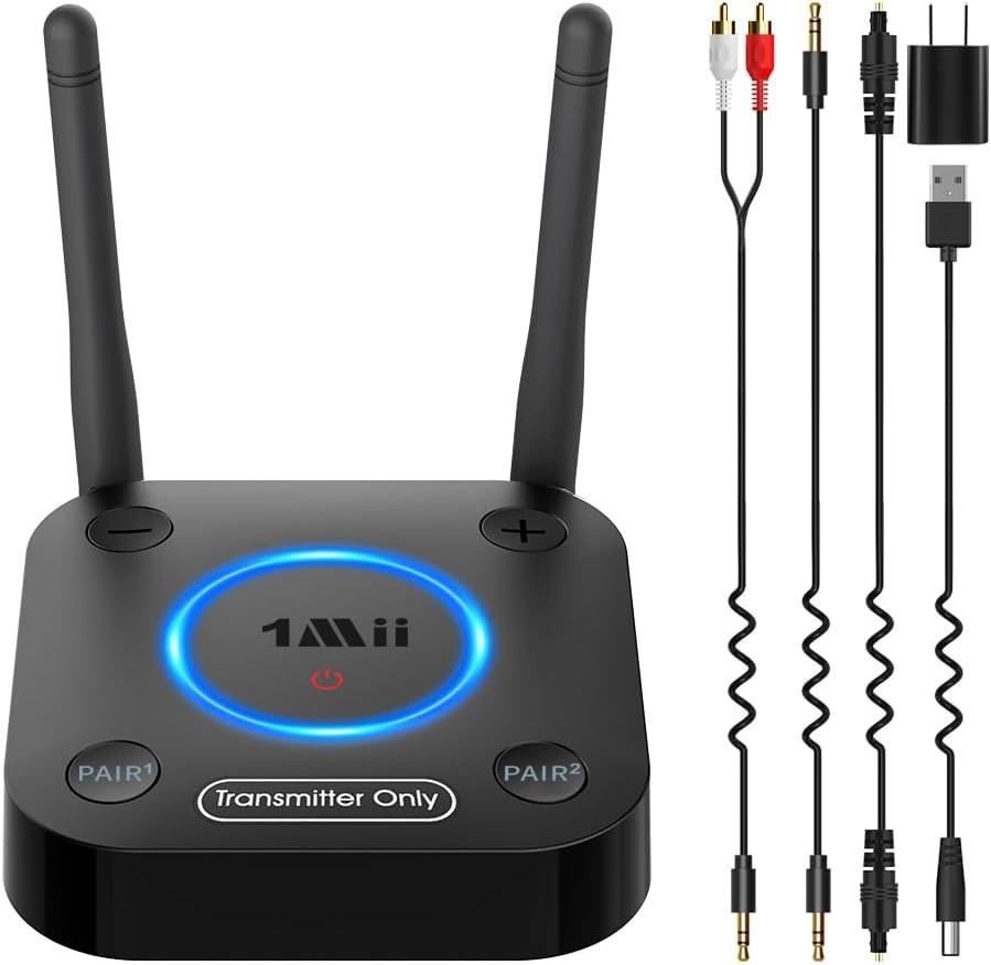 1Mii B06TX Bluetooth 5.3 Transmitter for TV to Wireless, AUX/RCA/Optical/Coaxial