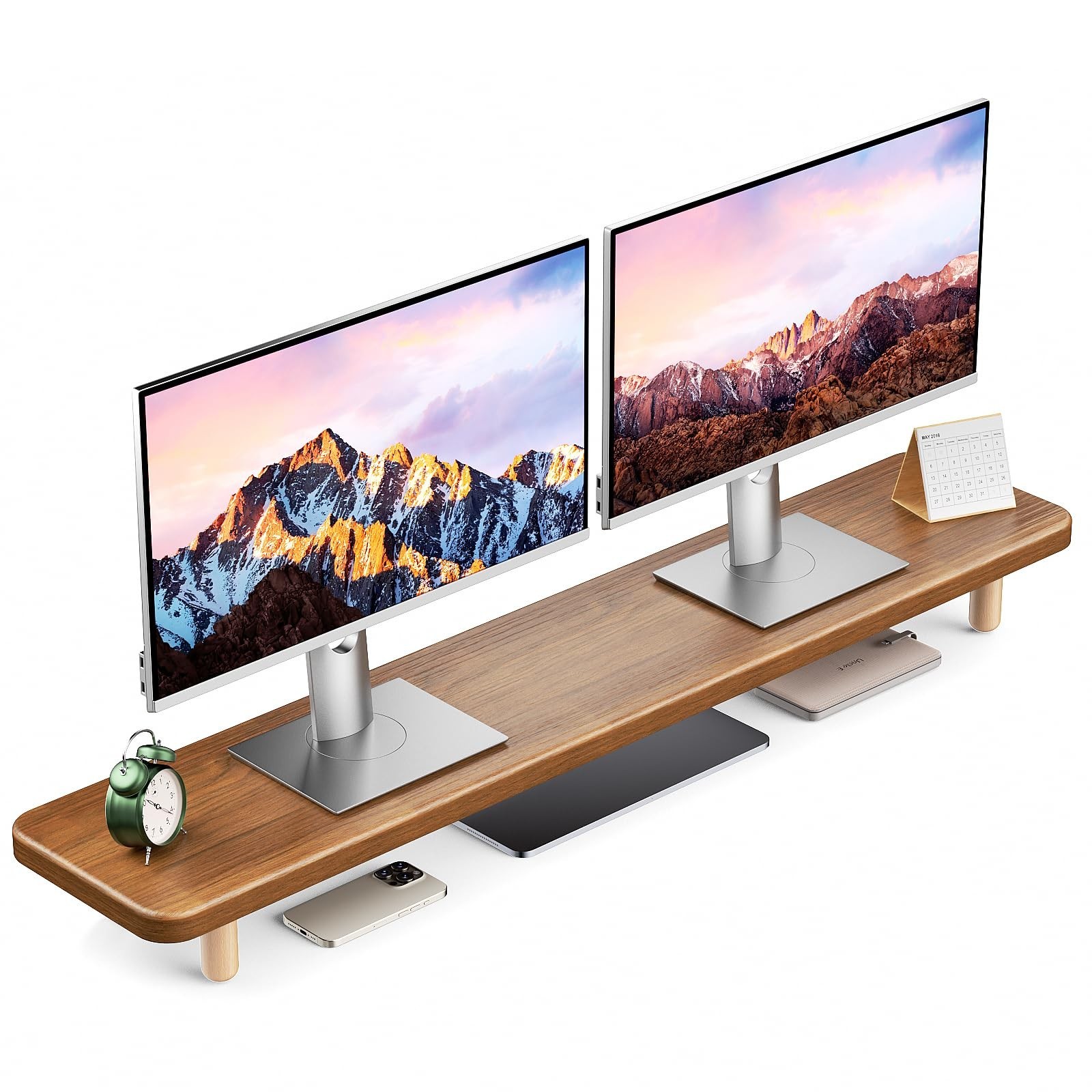 Dual Monitor Stand Riser, 39 Inch Extra Long Wooden Desktop Monitor Riser wit...