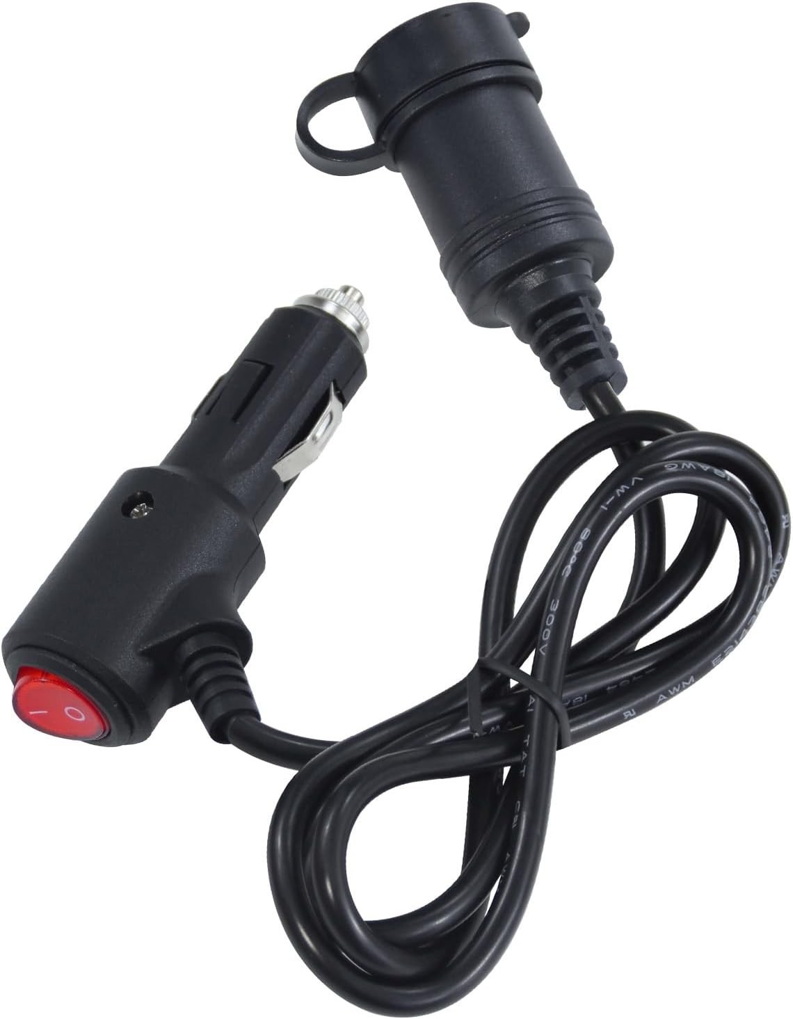 Car Cigarette Lighter Extension Cord 3FT with Safety Switch & LED Power Light