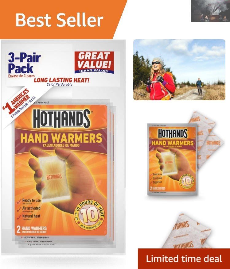 Odorless Hand Warmers, 3 Pairs - 10-Hour Heating Solution for Outdoor Activities